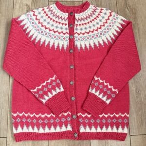 1960s Norwegian Wool Cardigan Oslo Handmade Fair Isle Nordic Sweater